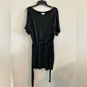 New York & Company Black Sequin Tie Front Mini Dress